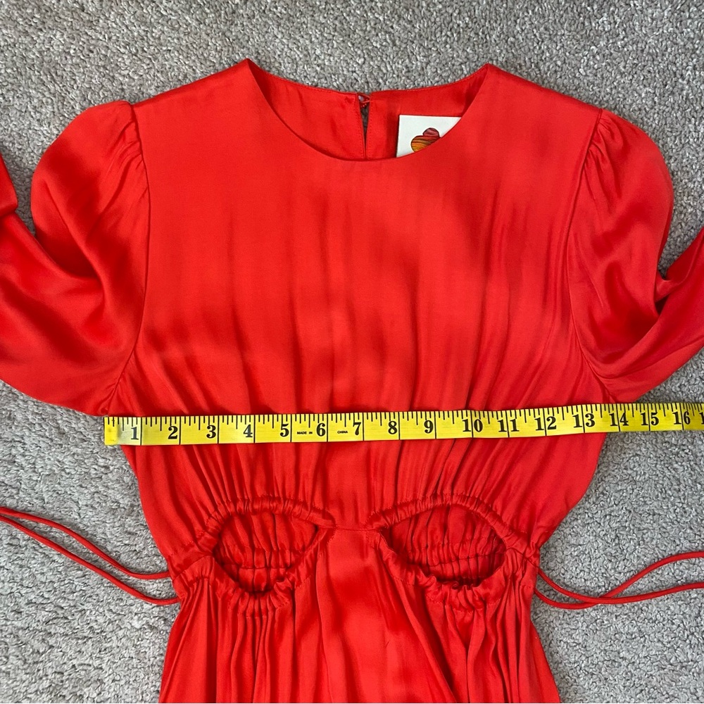 Farm Rio Ruched Cut Out Satin Maxi Dress‎ Red XS - Picture 7 of 9